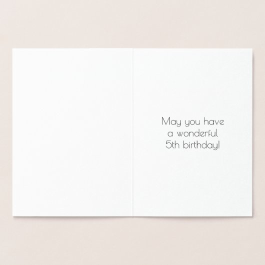 5番目の誕生日:インスパイアアールデコの「5」の外観と名前 箔カード (内部)
