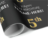 5番目の誕生日: エレガント、黒、フェイク金ゴールドの外観 ラッピングペーパー (ロールコーナー)