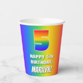 5番目の誕生日: カラフル、おもしろいレインボーパターン# 5 紙コップ (裏面)