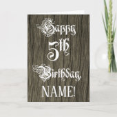 5番目の誕生日: ファンシー、エレガント文字フェイク、木目 カード (正面)