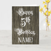 5番目の誕生日: ファンシー、エレガント文字フェイク、木目 カード (黄色い花)