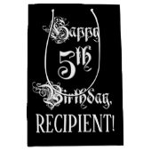 5番目の誕生日: ファンシー、スクリプエレガントト+名前をカスタムする ミディアムペーパーバッグ (正面)