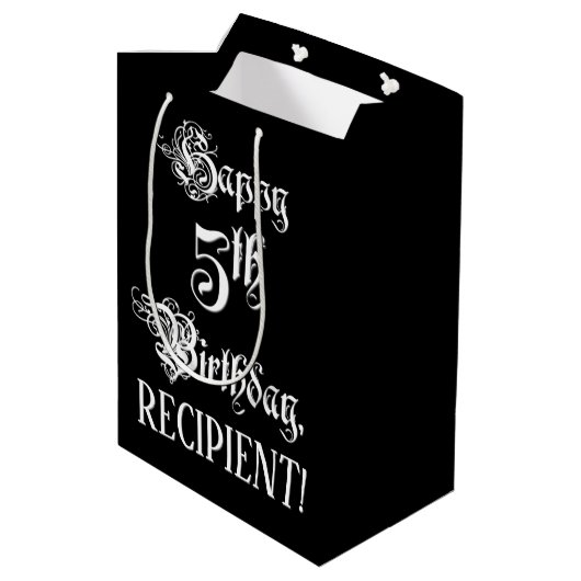 5番目の誕生日: ファンシー、スクリプエレガントト+名前をカスタムする ミディアムペーパーバッグ (裏面アングル)