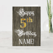 5番目の誕生日:フェイク金ゴールドルック+木フェイク型 カード (正面)