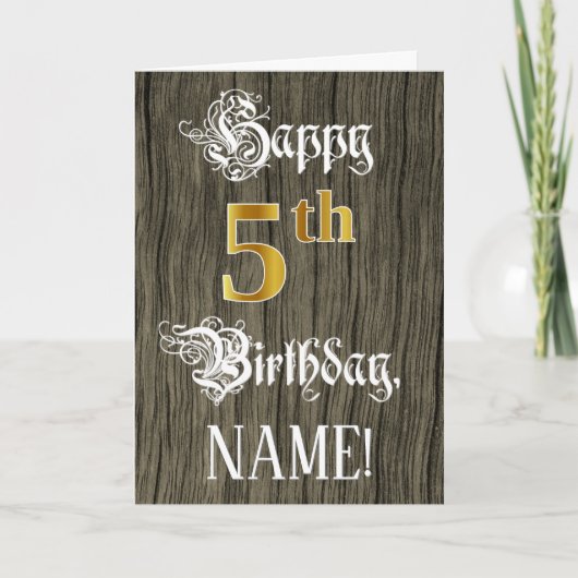 5番目の誕生日:フェイク金ゴールドルック+木フェイク型 カード (正面)