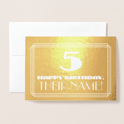5番目の誕生日:名前+アールデコのインスパイア検索「5」 箔カード (封筒付き正面)