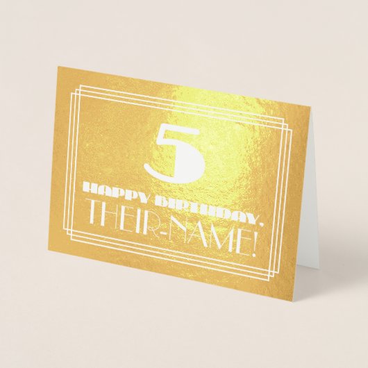 5番目の誕生日:名前+アールデコのインスパイア検索「5」 箔カード (正面)