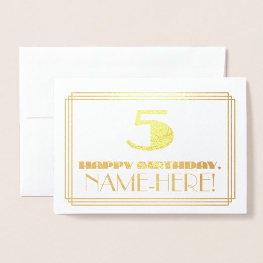 5番目の誕生日、名前+アールデコインスパイアの外観「5」 箔カード (封筒付き正面)