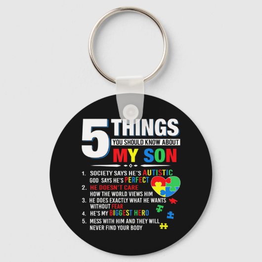 5私の息子の自閉症について知っておくべきこと キーホルダー (正面)