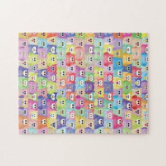 5種類の明るい色のフクロウ ジグソーパズル (横)