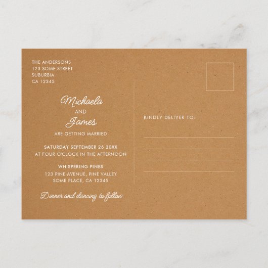 5素朴フォトクラフフェイク紙結婚式招待状 ポストカード (裏面)