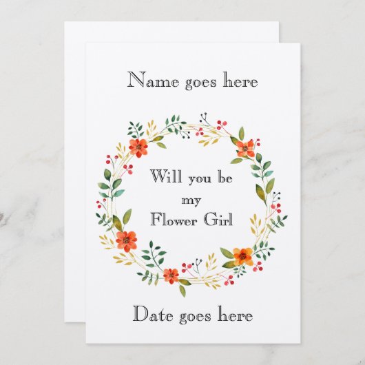 5素朴時間365日、私のフラワー·ガールの招待を受けてください。 招待状 (正面/裏面)