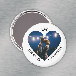 5結婚周年記念カップル記念ハート写真 マグネット