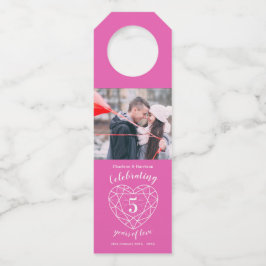 5結婚周年記念写真ピンクの宝石ハート ボトルネックタグ