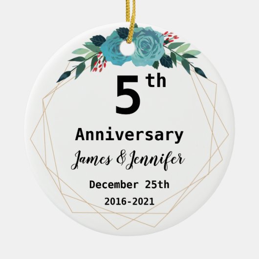 5結婚周年記念名前をカスタムする セラミックオーナメント (正面)