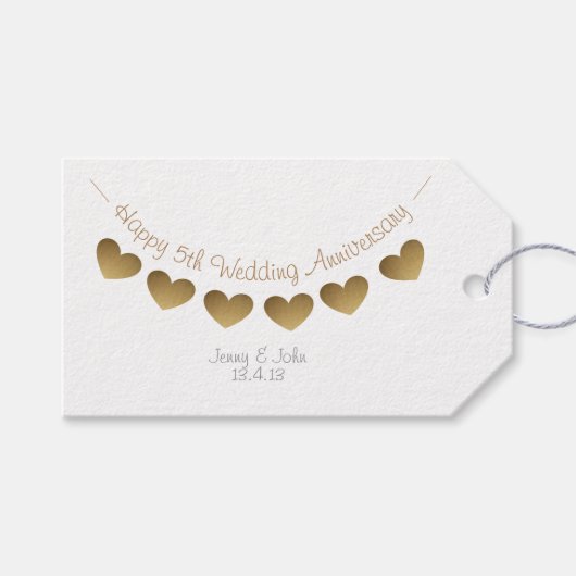 5結婚周年記念木材ハート贈り物ラベル ギフトタグ (正面(横))