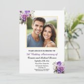 5結婚周年記念金ゴールド枠パープルバラ 招待状 (スタンド正面)