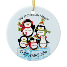 5羽のペンギンのクリスマスのかわいくパーソナライズな系列