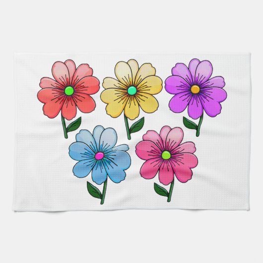 5色の花デザイン キッチンタオル (横)