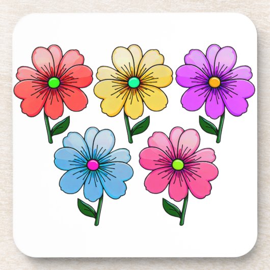 5色の花デザイン コースター (正面)