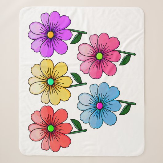 5色の花デザイン シェルパブランケット (正面)