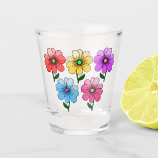 5色の花デザイン ショットグラス