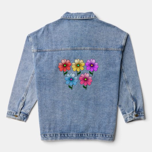 5色の花デザイン デニムジャケット (裏面)