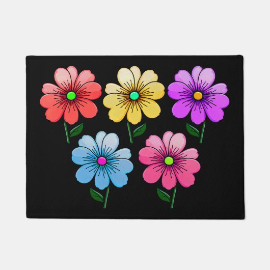 5色の花デザイン ドアマット (正面)