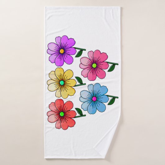 5色の花デザイン バスタオル (バスタオル)