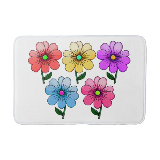 5色の花デザイン バスマット (正面)