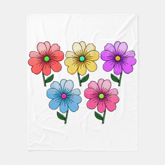 5色の花デザイン フリースブランケット (正面)
