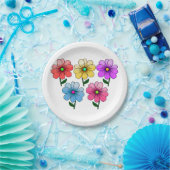 5色の花デザイン ペーパープレート (パーティー)