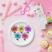 5色の花デザイン ペーパープレート (パーティー)