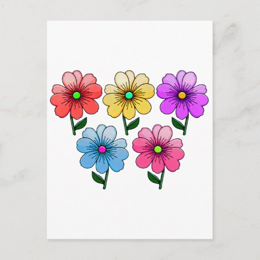 5色の花デザイン ポストカード (正面)