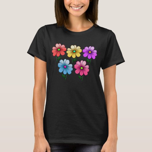 5色の花デザイン Tシャツ (正面)