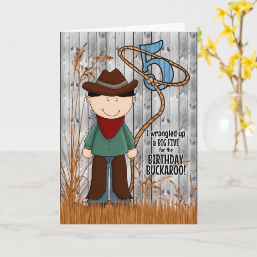 5誕生日の小さなカウボーイウェスタンをテーマにした カード (黄色い花)