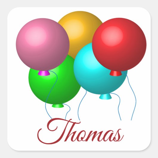 5誕生日バルーンパーソナライズされたスクエアステッカー スクエアシール (正面)