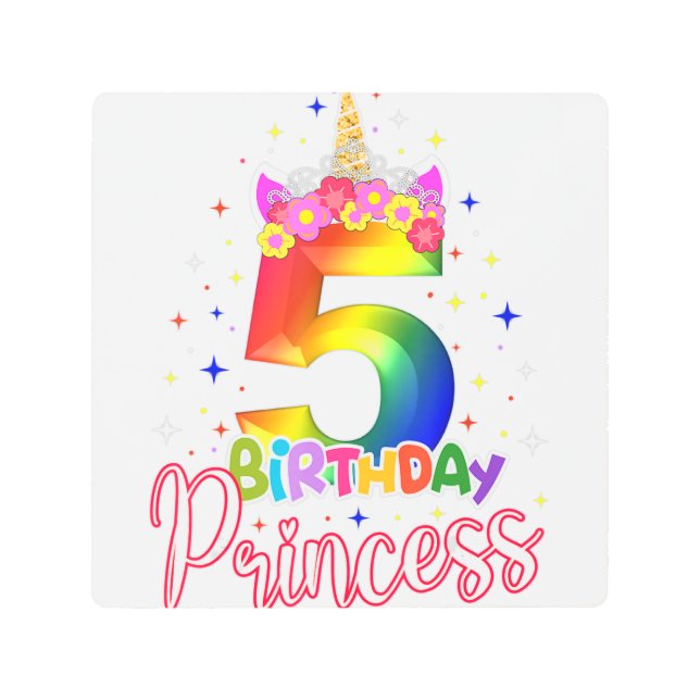 5誕生日プリンセスユニコーン5歳5歳 メタルプリント (正面)