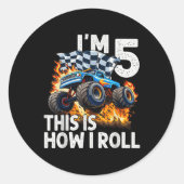 5誕生日ボーイズIm 5これが私のモンスター転がの方法 ラウンドシール (正面)