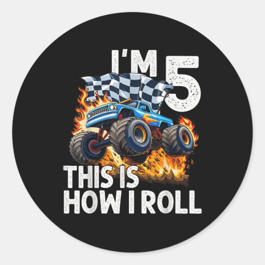 5誕生日ボーイズIm 5これが私のモンスター転がの方法 ラウンドシール (正面)