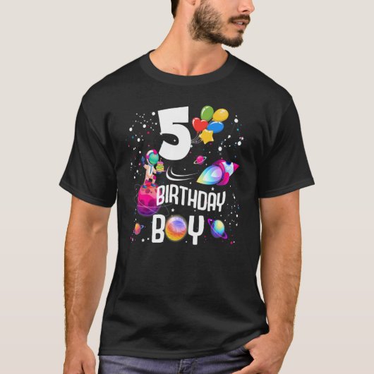 5誕生日ボーイ宇宙飛行士宇宙5歳ロッケ Tシャツ (正面)