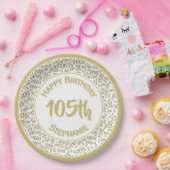 5誕生日モダン番号パターン金ゴールド/白 ペーパープレート (パーティー)