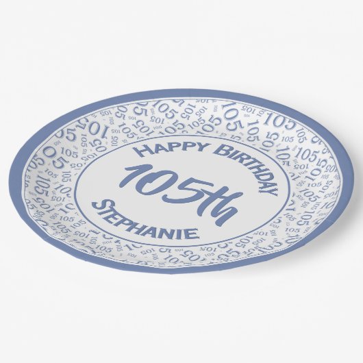 5誕生日モダン番号パターン青/白 ペーパープレート (アングル)