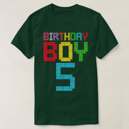 5誕生日少年マスタービルダー5歳ブロック Tシャツ (デザイン正面)