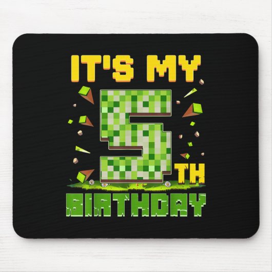 5誕生日少年5歳の誕生日ピクセル マウスパッド (正面)