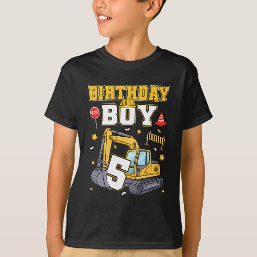5誕生日少年5歳ショベルスリーデコール Tシャツ (正面)