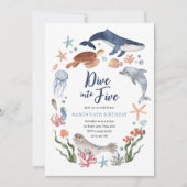 5誕生日海の下で5つに潜航海のり込む 招待状 (正面)