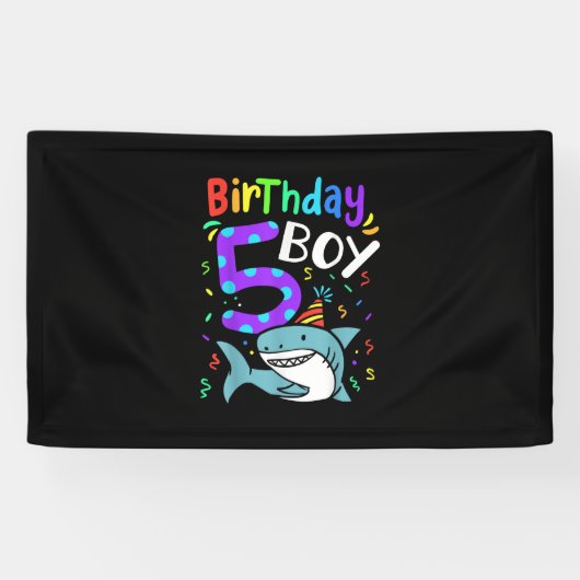 5誕生日目の5歳のサメの贈り物 横断幕 (横)