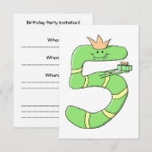 5誕生日目のCartoon、緑 招待状 (正面/裏面)