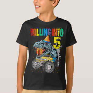5誕生日転がのモンスタートラック恐竜に入る Tシャツ